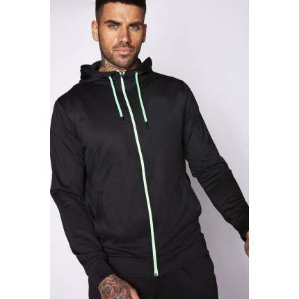 COLOUR POP TRIMS HOODED POLY TRACK TOP – BLACK/NEON GREEN