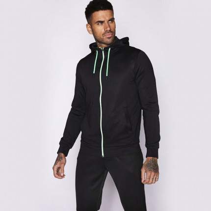 COLOUR POP TRIMS HOODED POLY TRACK TOP – BLACK/NEON GREEN