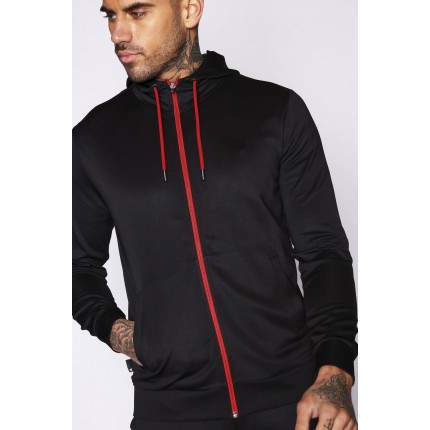 COLOUR POP TRIMS HOODED POLY TRACK TOP – BLACK/HOT RED