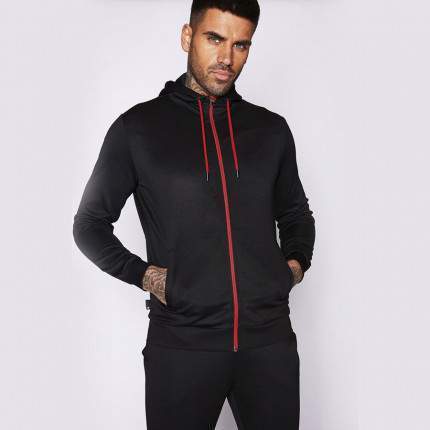 COLOUR POP TRIMS HOODED POLY TRACK TOP – BLACK/HOT RED