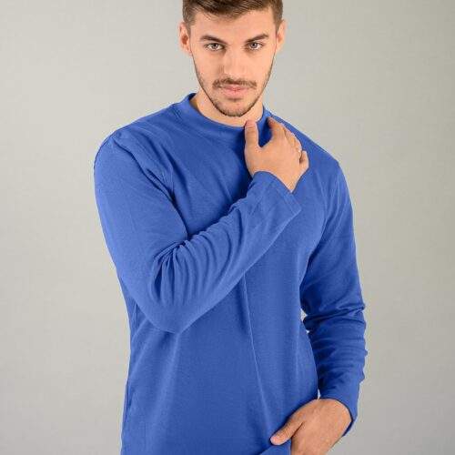 Plain Electric Blue Mock Neck Full Sleeve