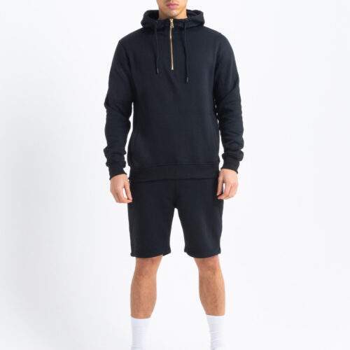 Gold Zip Short Tracksuit in Black