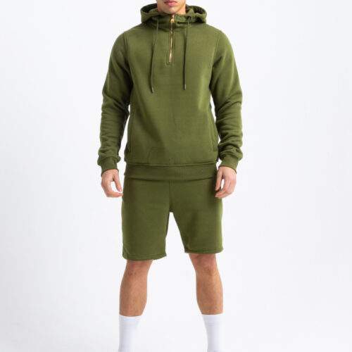Gold Zip Short Tracksuit in Olive