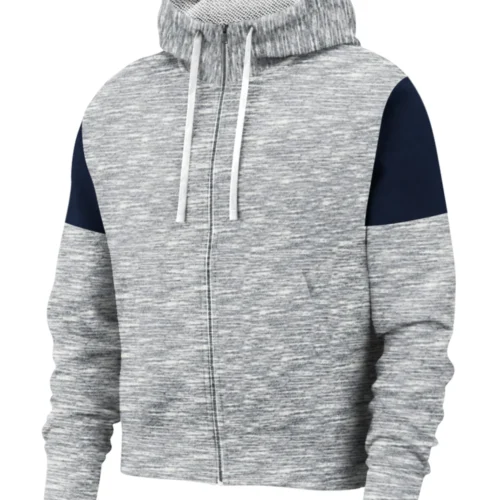 Terry Fleece Zipper Short Body Hoodie For Ladies-Light Grey Melange