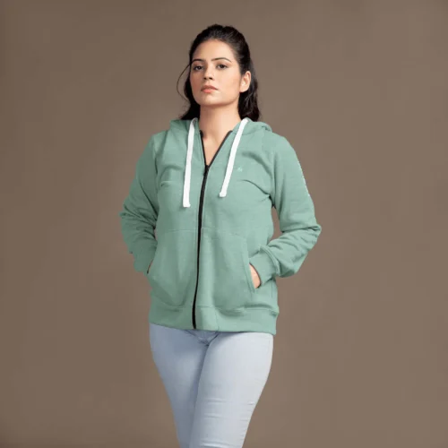 WOMEN’S FLEECE AQUA GREEN HOODIE