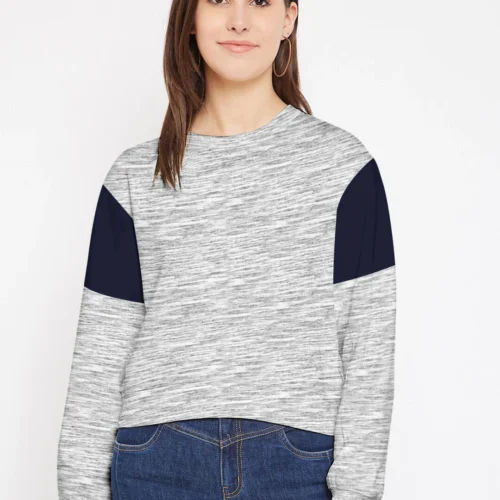 NK Terry Fleece Crew Neck Sweatshirt For Ladies-Grey Melange