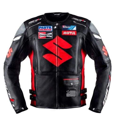 SUZUKI BLACK MOTORCYCLE RACING LEATHER JACKET