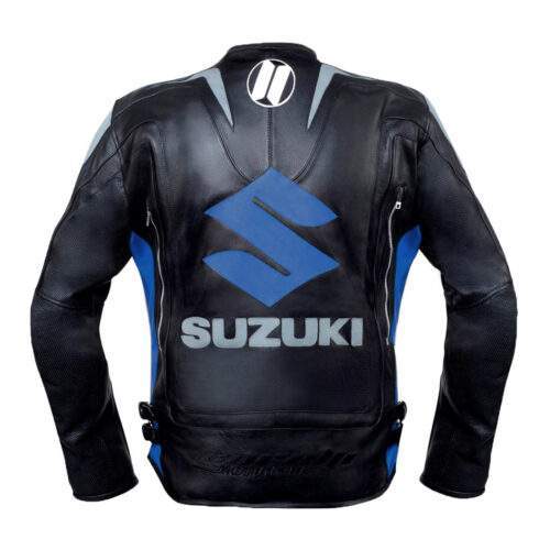 SUZUKI BLUE MOTORCYCLE RACING LEATHER JACKET