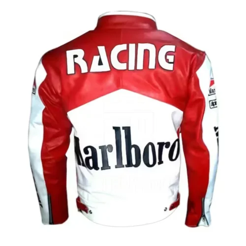 Racing Motorbike Jacket: Red & White Genuine Cowhide Leathe