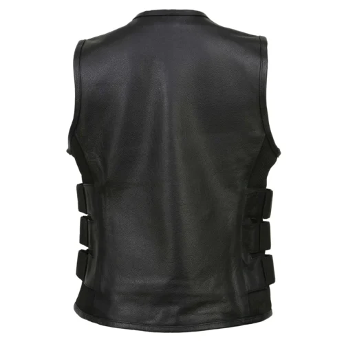 Women’s ‘Basher’ Black SWAT Style Club Style Motorcycle Leather Vest